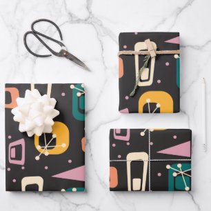 Retro Mitte Jahrhundert Mod Atoma Age Black Geschenkpapier Set