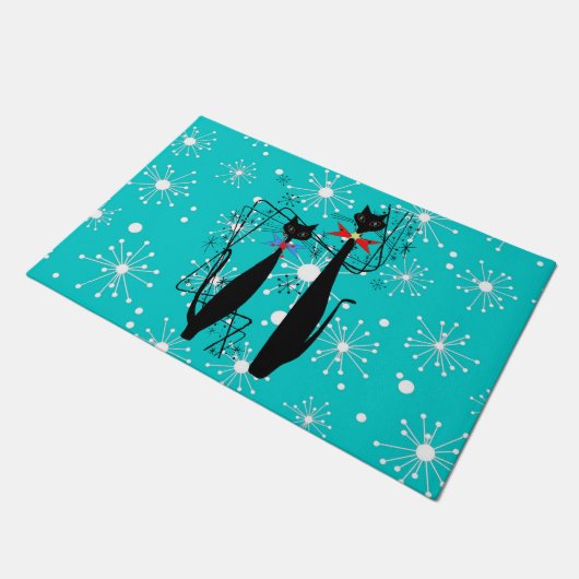 Retro Mitte Jahrhundert Moderne Coole Katze Fußmatte (Schrägansicht)