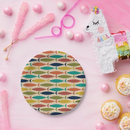Retro Mitte Jahrhundert Moderne Fish Muster Papier Pappteller (Party)