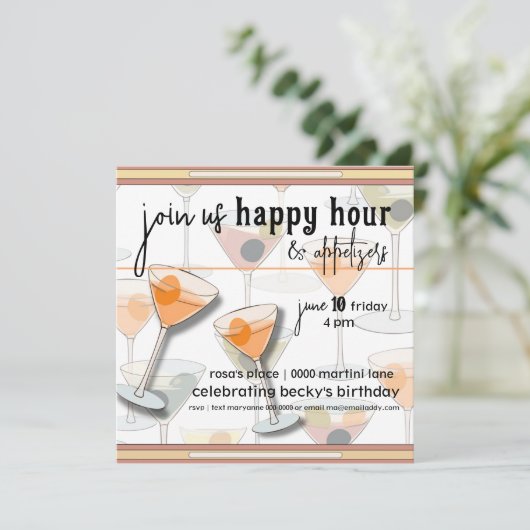 Retro Mitte Jahrhundert Moderne Leben und Martinis Einladung (Stehend Vorderseite)