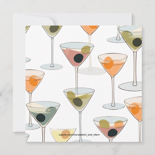 Retro Mitte Jahrhundert Moderne Leben und Martinis Einladung (Rückseite)