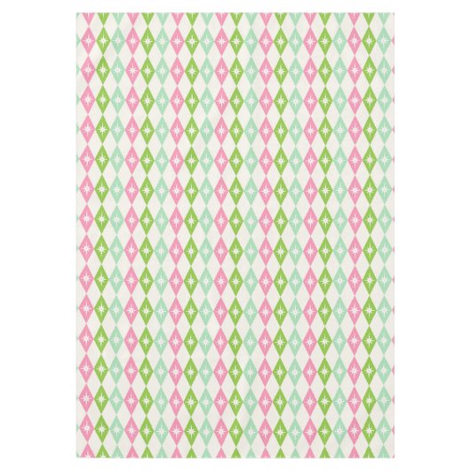 Retro Mitte Jahrhundert Moderne rosa & grüne Diama Tischdecke (Vorderseite)