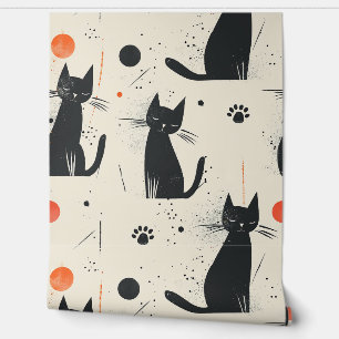 Retro Mitte Jahrhundert Moderne schwarze Katze abn Tapete
