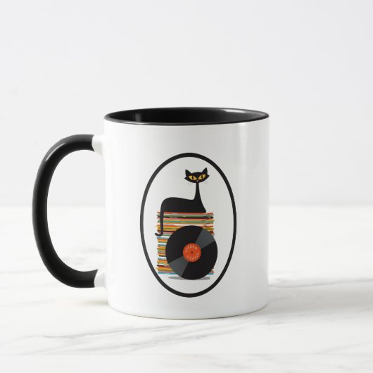 Retro Mitte Jahrhundert Moderne schwarze Katze mit Tasse (Links)
