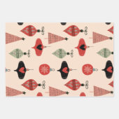Retro Mitte Jahrhundert Moderne Weihnachts Rote Cr Geschenkpapier Set (Vorderseite 2)