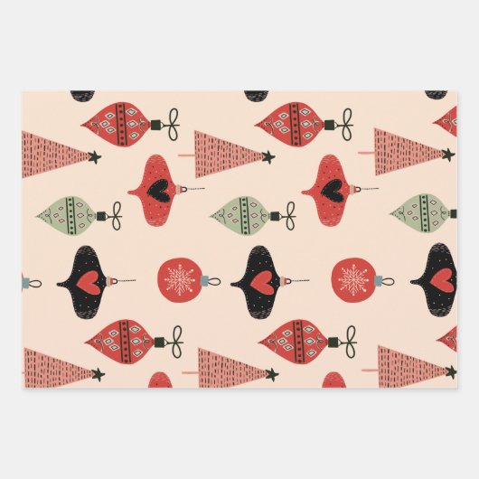 Retro Mitte Jahrhundert Moderne Weihnachts Rote Cr Geschenkpapier Set (Vorderseite 2)