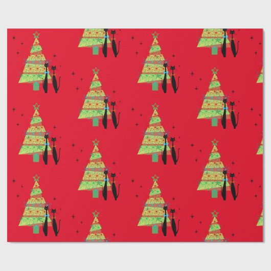 Retro Mitte Jahrhundert Moderner Cooler Katzenweih Geschenkpapier (Flach)