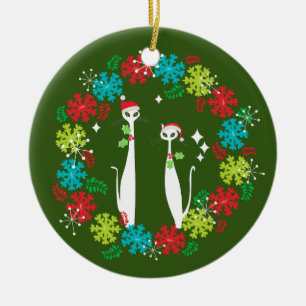 Retro Mitte Jahrhundert Moderner Cooler Katzenwein Keramik Ornament