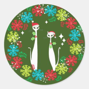 Retro Mitte Jahrhundert Moderner Cooler Katzenwein Runder Aufkleber