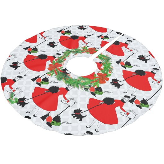 Retro Mitte Jahrhundert Moderner roter und schwarz Polyester Weihnachtsbaumdecke (Schrägansicht)