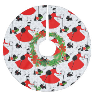 Retro Mitte Jahrhundert Moderner roter und schwarz Polyester Weihnachtsbaumdecke