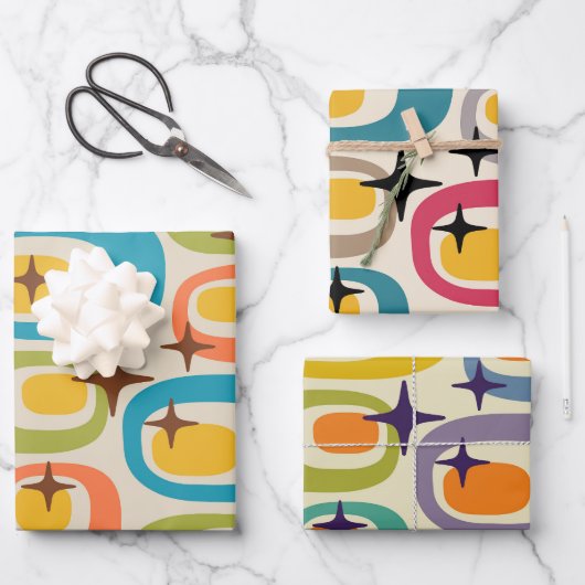 Retro Mitte Jahrhundert Modernes Abstrakt Geschenkpapier Set (Vorderseite)