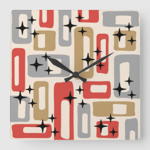 Retro Mitte Jahrhundert Modernes Abstrakt Quadratische Wanduhr