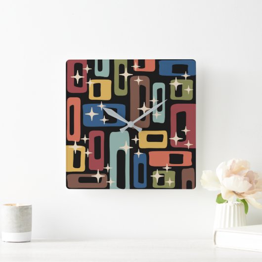 Retro Mitte Jahrhundert Modernes Abstrakt Quadratische Wanduhr (Zuhause)