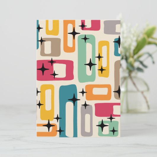 Retro Mitte Jahrhundert Modernes Abstraktes Muster Einladung (Stehend Vorderseite)