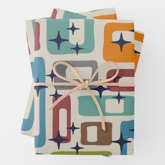 Retro Mitte Jahrhundert Modernes Abstraktes Muster Geschenkpapier Set (Beispiel)