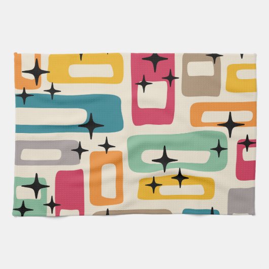 Retro Mitte Jahrhundert Modernes Abstraktes Muster Geschirrtuch (Horizontal)