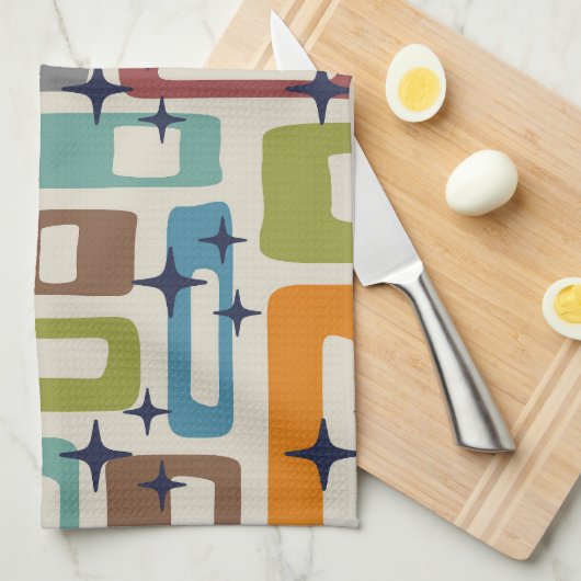 Retro Mitte Jahrhundert Modernes Abstraktes Muster Geschirrtuch (Viertel Falte)