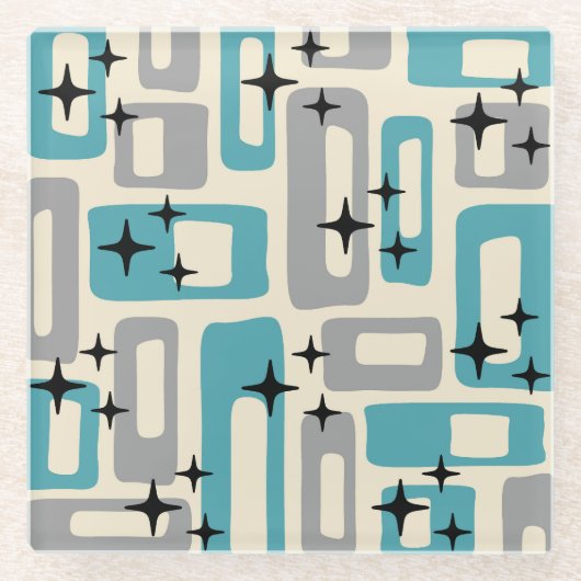 Retro Mitte Jahrhundert Modernes Abstraktes Muster Glasuntersetzer (Vorderseite)