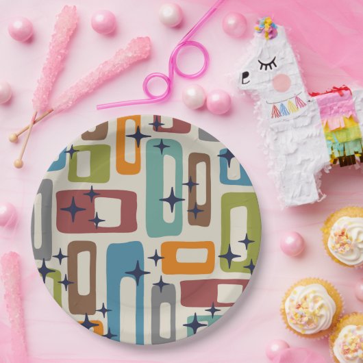 Retro Mitte Jahrhundert Modernes Abstraktes Muster Pappteller (Party)