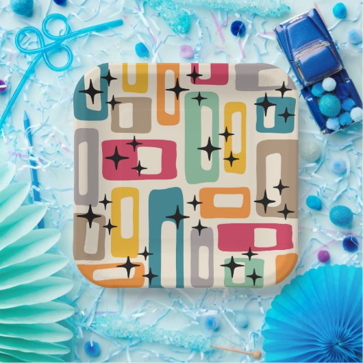 Retro Mitte Jahrhundert Modernes Abstraktes Muster Pappteller (Party)