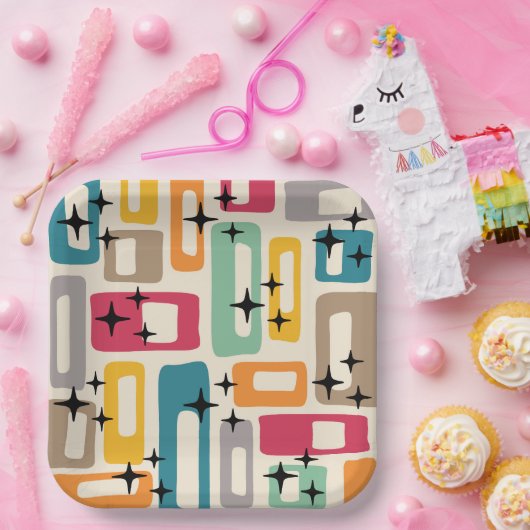 Retro Mitte Jahrhundert Modernes Abstraktes Muster Pappteller (Party)