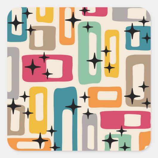 Retro Mitte Jahrhundert Modernes Abstraktes Muster Quadratischer Aufkleber (Vorderseite)