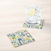 Retro Mitte Jahrhundert Modernes Abstraktes Muster Rechteckiger Pappuntersetzer (Vor Ort)