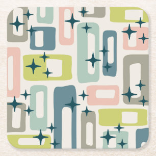 Retro Mitte Jahrhundert Modernes Abstraktes Muster Rechteckiger Pappuntersetzer