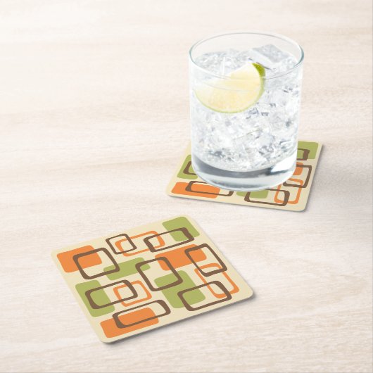 Retro Mitte Jahrhundert Modernes Abstraktes Muster Rechteckiger Pappuntersetzer (Vor Ort)