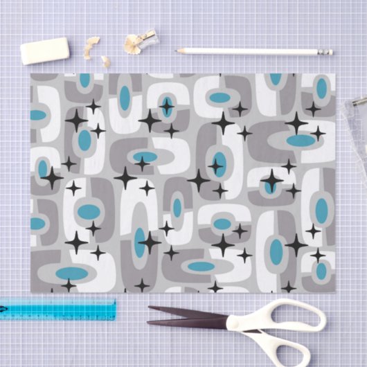 Retro Mitte Jahrhundert Modernes Abstraktes Muster Seidenpapier (Handwerk)