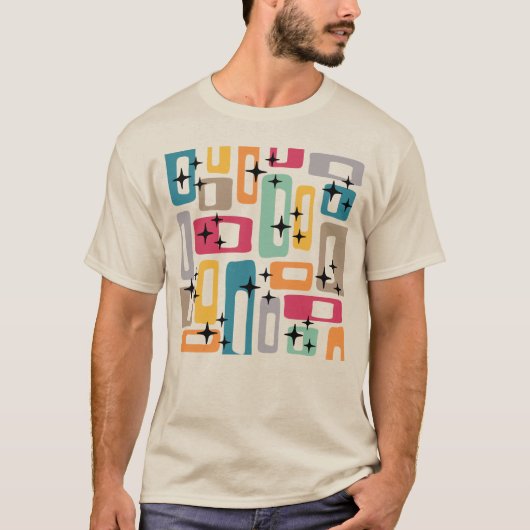 Retro Mitte Jahrhundert Modernes Abstraktes Muster T-Shirt (Vorderseite)
