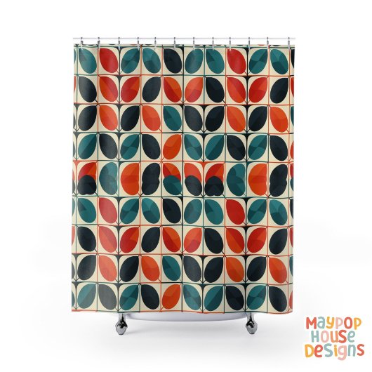 Retro Mitte Jahrhundert Modernes Aquamarines Orang Duschvorhang