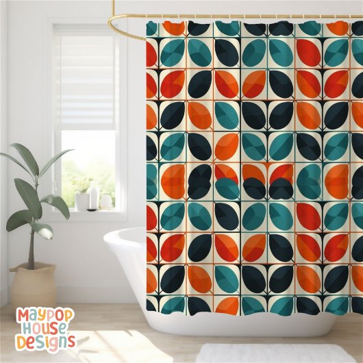 Retro Mitte Jahrhundert Modernes Aquamarines Orang Duschvorhang