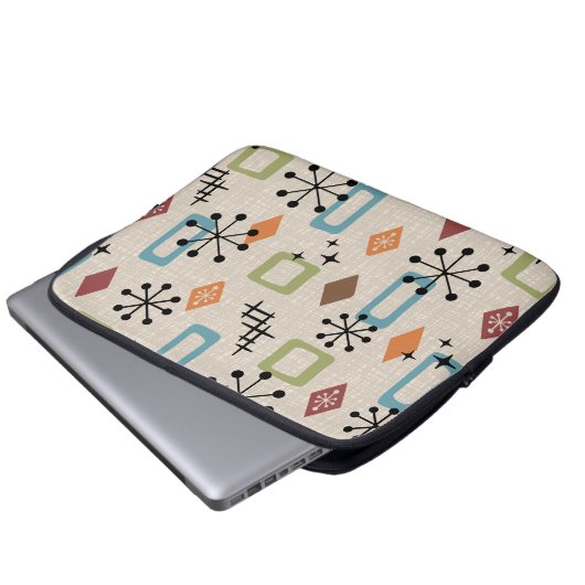 Retro Mitte Jahrhundert Modernes Atomisches Abstra Laptopschutzhülle (Vorne Knopf)