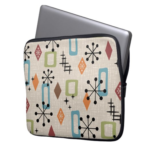Retro Mitte Jahrhundert Modernes Atomisches Abstra Laptopschutzhülle (Vorderseite Links)