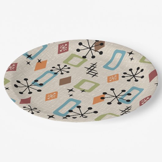 Retro Mitte Jahrhundert Modernes Atomisches Abstra Pappteller (Schrägansicht)