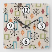 Retro Mitte Jahrhundert Modernes Atomisches Abstra Quadratische Wanduhr (Vorderseite)