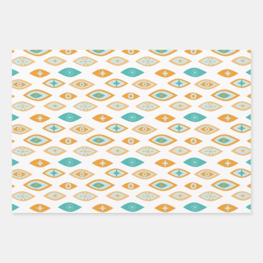 Retro Mitte Jahrhundert Modernes Atommuster Geschenkpapier Set (Vorderseite)