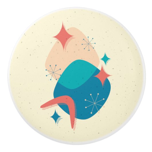 Retro Mitte Jahrhundert Modernes Atomzeitalter Abs Keramikknauf (Vorderseite)