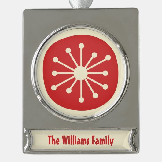 Retro Mitte Jahrhundert Modernes Atomzeitalter Min Banner-Ornament Silber (Vorderseite)