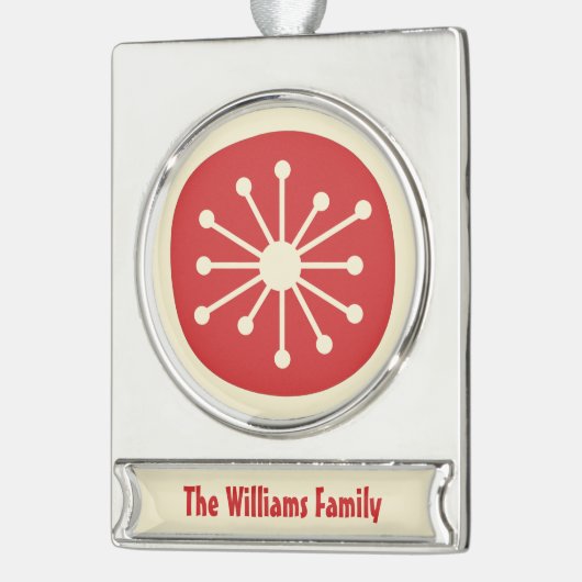 Retro Mitte Jahrhundert Modernes Atomzeitalter Min Banner-Ornament Silber (Links)