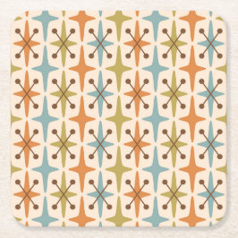 Retro Mitte Jahrhundert Modernes Atomzeitmuster Rechteckiger Pappuntersetzer