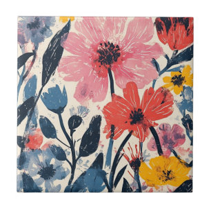 Retro Mitte Jahrhundert Modernes Blumendesign Fliese
