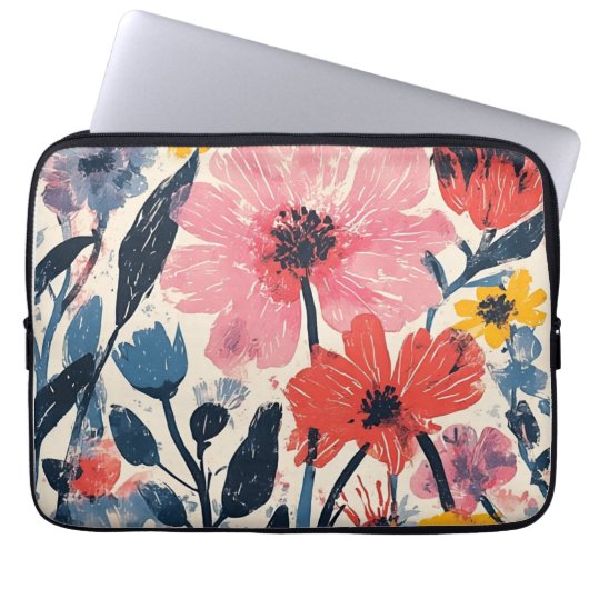 Retro Mitte Jahrhundert Modernes Blumendesign Laptopschutzhülle (Vorderseite)
