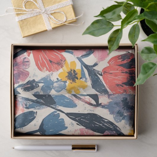 Retro Mitte Jahrhundert Modernes Blumendesign Seidenpapier (Geschenk)