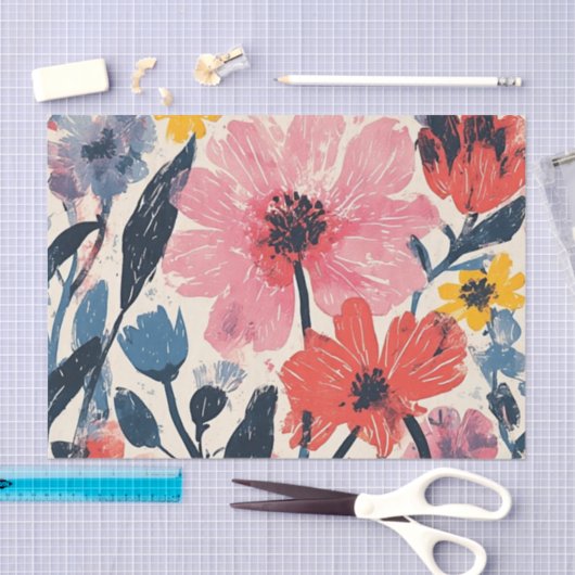 Retro Mitte Jahrhundert Modernes Blumendesign Seidenpapier (Handwerk)