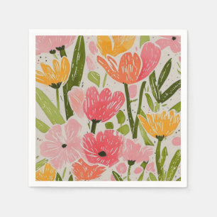 Retro Mitte Jahrhundert Modernes Blumendesign Serviette