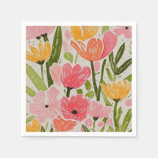 Retro Mitte Jahrhundert Modernes Blumendesign Serviette (Vorderseite)