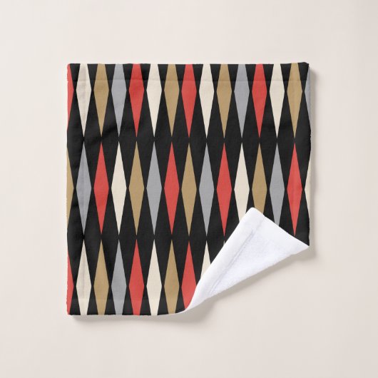 Retro Mitte Jahrhundert Modernes Diamantmuster Badhandtuch Set (Waschlappen)